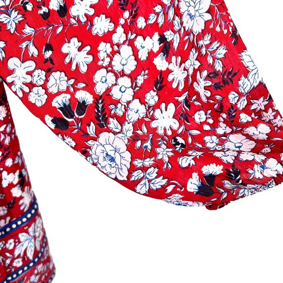 Ralph Lauren Chaps Womens Sz Large Red Lightweight Floral Blouse Shirt Top Beach - Picture 5 of 8